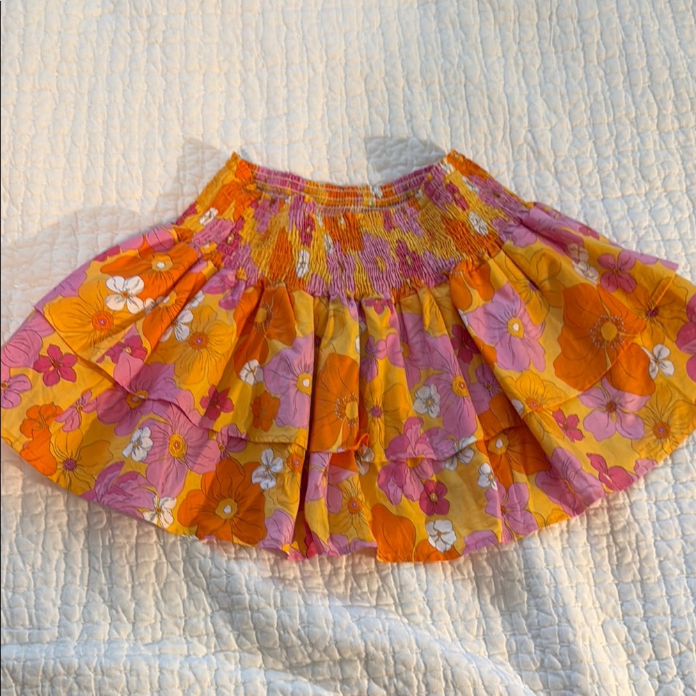 Theme Floral Pink and Orange Girls Skirt